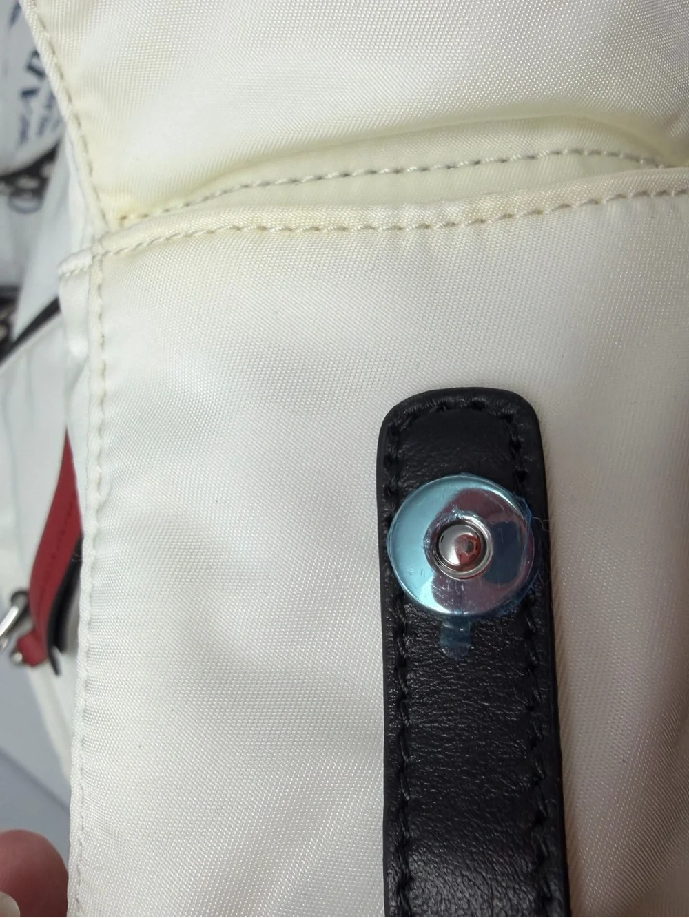 Prada White Nylon Shoulder Bag with Red Trim & Silver Studs